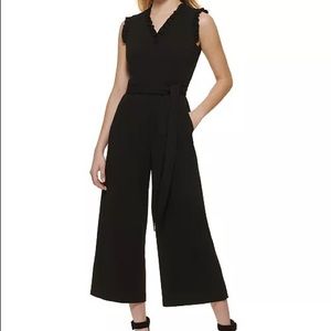 CALVIN KLEIN Women’s Size 4 Ruffle Trim Jumpsuit Black
